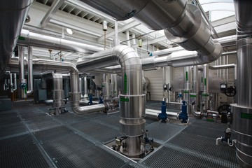 Complex of isolated piping- industrial heating plant - pipelines.