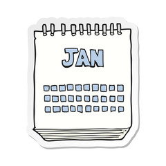 sticker of a cartoon calendar showing month of january