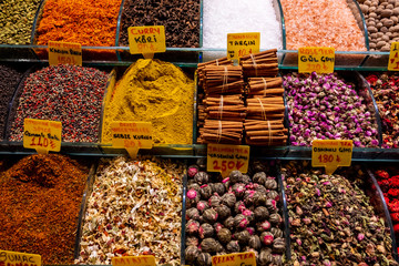 Spices and dried herbs in the Turkish market