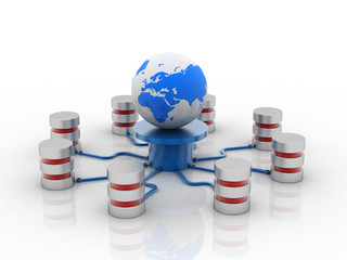 3d rendering Database storage network concept