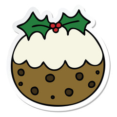 sticker of a quirky hand drawn cartoon christmas pudding