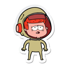 sticker of a cartoon tired astronaut