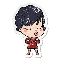 distressed sticker of a cartoon woman with eyes shut