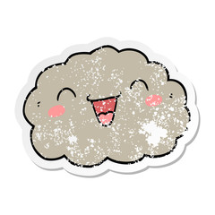 distressed sticker of a happy cartoon cloud