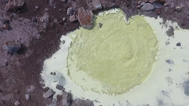 Mutnovsky Volcano. Fumaroles. Thermal area in the crater of Mutnovsky volcano.