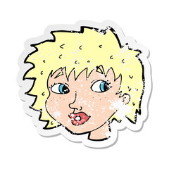 retro distressed sticker of a cartoon surprised woman