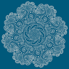 Hand drawn detailed abstract ornament mandala with radial symmetry for coloring