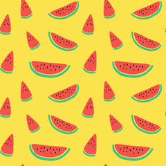 Vector tropical fruit background with watermelon. Summer exotic fruit seamless pattern
