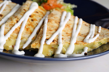 Quesadilla with cheese,mushroom,onions and salad