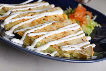Quesadilla with cheese,mushroom,onions and salad