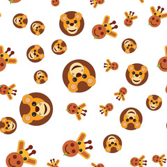 Seamless pattern of the head of a lion and a giraffe
