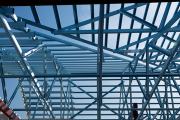 Structure of steel roof frame for building construction.