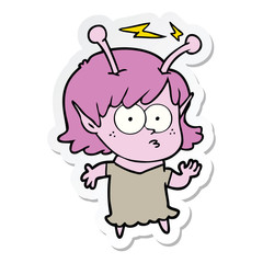 sticker of a cartoon alien girl