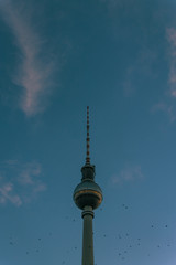 Low Angle View of Germanys highests Building, the Televiesion Tower at Alexander Platz in Berlin, Germany