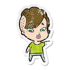 distressed sticker of a cartoon surprised girl