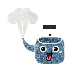 retro illustration style cartoon steaming kettle
