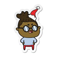 sticker cartoon of a annoyed woman wearing santa hat