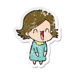 distressed sticker of a cartoon happy woman