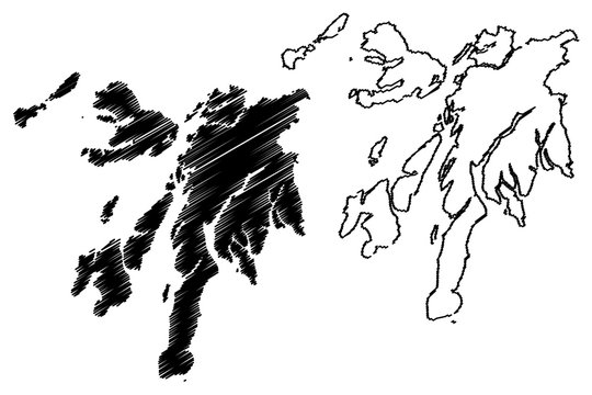 Argyll And Bute (United Kingdom, Scotland, Local Government In Scotland) Map Vector Illustration, Scribble Sketch Argyll And Bute Map