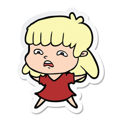 sticker of a cartoon worried woman