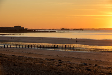 Beauty sunset view from beach in Saint Malo,  Brittany, France