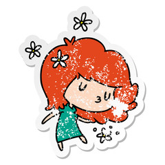 distressed sticker cartoon of a cute kawaii girl
