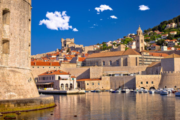 Historic Dubrovnik harbor and strong walls view