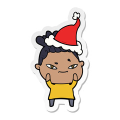 sticker cartoon of a woman wearing santa hat