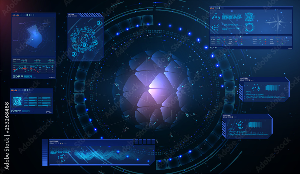 Poster futuristic interface hud design, infographic elements like scanning graph or waves, sci-fi futuristi