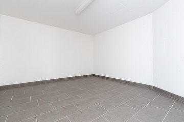 Cellar with gray tiles and white walls