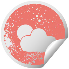 distressed circular peeling sticker symbol sunshine and cloud