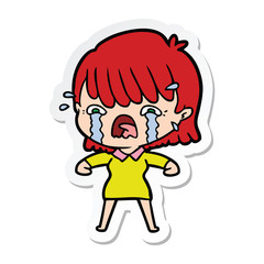 sticker of a cartoon girl crying