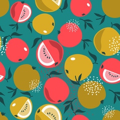 Apples background. Hand drawn overlapping backdrop. Colorful wallpaper vector. Seamless pattern with fruits collection. Decorative illustration, good for printing. Design poster