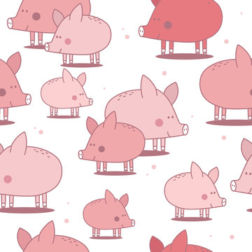 Happy pigs, hand drawn backdrop. Colorful seamless pattern with animals. Decorative cute wallpaper, good for printing. Overlapping background vector. Design illustration