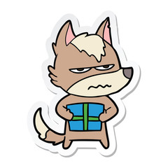 sticker of a cartoon annoyed wolf