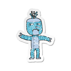 retro distressed sticker of a cartoon robot