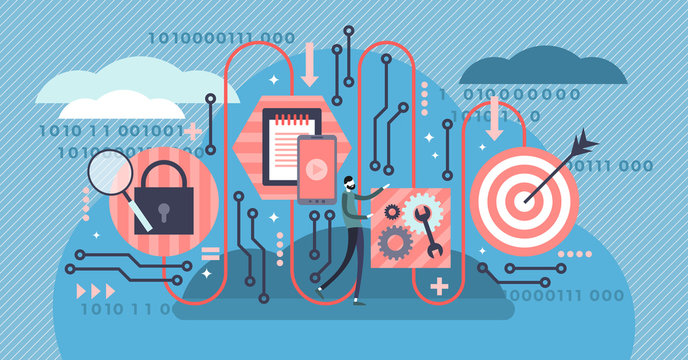 Algorithm vector illustration. Flat tiny digital tech coding person concept