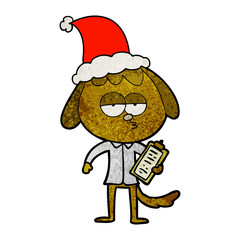 Obraz premium textured cartoon of a bored dog in office clothes wearing santa hat