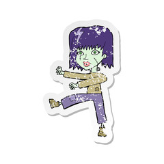 retro distressed sticker of a cartoon zombie girl