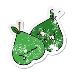 distressed sticker of a cute cartoon pears