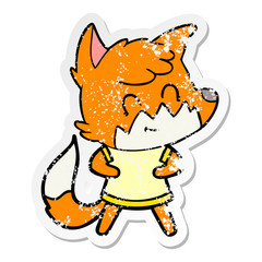 distressed sticker of a cartoon happy fox