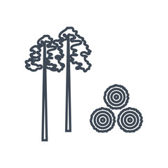 thin line icon lumber, wood, logging industry, felled trees