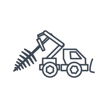 thin line icon lumber, wood, logging industry, skidder, harvest