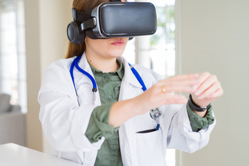 Doctor woman doing surgery simulation using virtual reality glasses