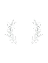 Delicate Hand Drawn Green Olive Twigs Isolated on a White Background. Vector Green Branch Frame. Retro Style Delicate Green Sketched Floral Wreath. Illustration Without Text.