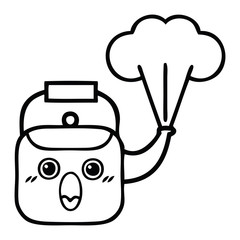 line drawing cartoon steaming kettle