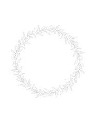 Delicate Hand Drawn Green Olive Twigs Isolated on a White Background. Vector Green Branch Frame of Round Shape. Retro Style Delicate Green Sketched Floral Wreath. Illustration Without Text.