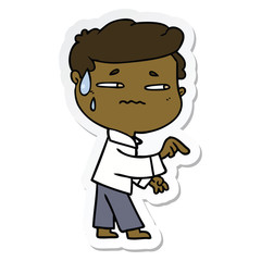 Fototapeta premium sticker of a cartoon anxious man pointing