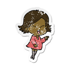 distressed sticker of a happy cartoon girl