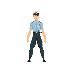 Security Police Officer, Professional Policeman Character in Blue Uniform Vector Illustration